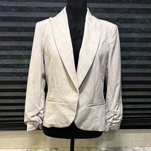 AMANDA+CHELSEA Light Heather Tan Collared Structure Shoulder Blazer Jacket WN 10